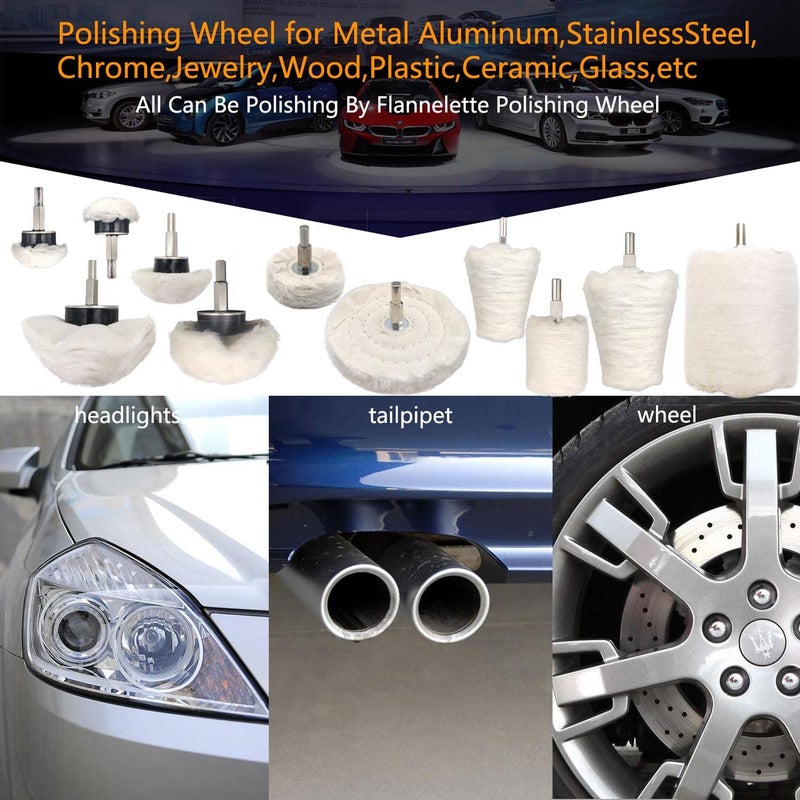 Tworider 11 pcs Buffing Wheel for Drill, Buffing Pad Polishing Wheel Kits, Wheel Shaped Polishing Tool for Metal Aluminum, Stainless Steel, Chrome, Jewelry, Wood, Plastic, Ceramic, Glass, etc - Image 4
